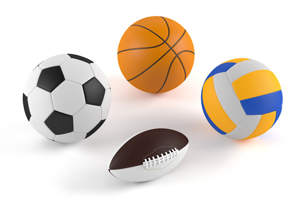 Pack of sports balls - soccer ball, basketball, football, volley ball